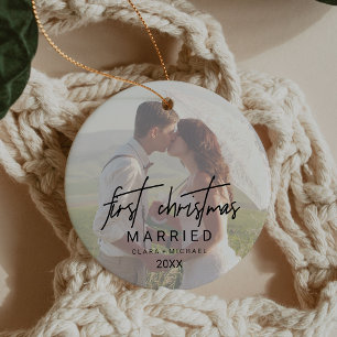 Décoration En Céramique Calligraphie Whimsical Faded Photo Marié