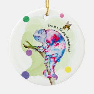 Décoration En Céramique Caméléon d'aquarelle et abeille colorés.