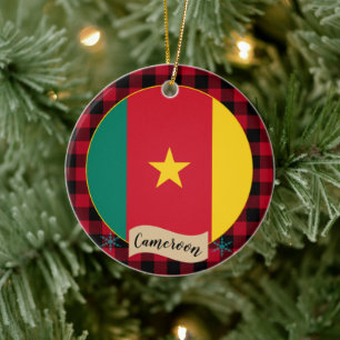 Décoration En Céramique Cameroun, Red buffalo plaid & Cameroon Flag