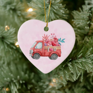 Décoration En Céramique Camion d'amour mignon avec Coeur Cargo Aquarelle