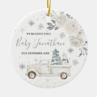 Décoration En Céramique Camion d'hiver Argent Nous attendons des parents