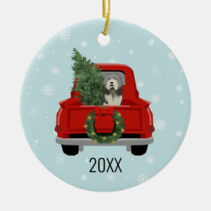 Décoration En Céramique Camion rouge de Noël de Collie barbu