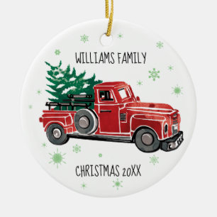 Décoration En Céramique Camion vintage de Noël avec le nom de famille de