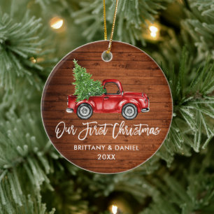 Décoration En Céramique Camionnette Vintage Écriture Pinceau Premier Noël