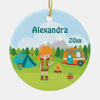 Décoration En Céramique Camping Fille Feu Camper Tente sac à dos Rouge