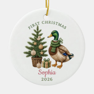 Décoration En Céramique Canard Colvert bébé 1er Noël aquarelle