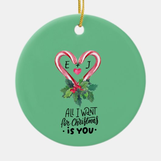 Décoration En Céramique Candy Canes,Holly Berry,Amour,Monogramme (Devant)