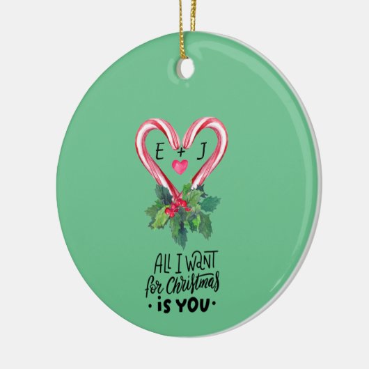 Décoration En Céramique Candy Canes,Holly Berry,Amour,Monogramme (Gauche)