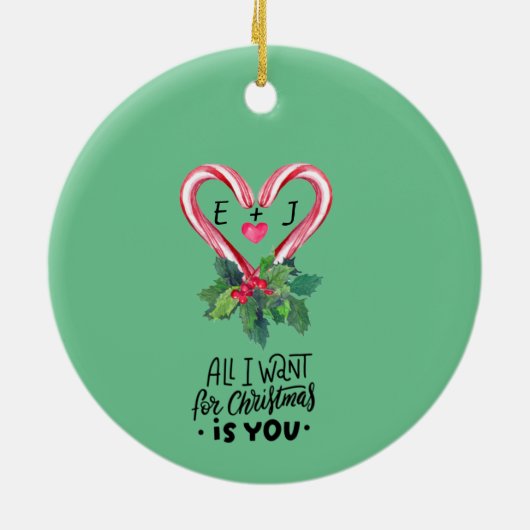 Décoration En Céramique Candy Canes,Holly Berry,Amour,Monogramme (Dos)