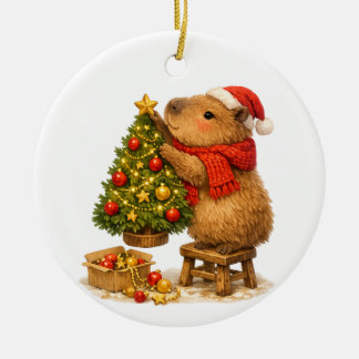 Décoration En Céramique Capybara de Noël décorant l'arbre