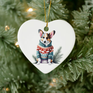 Décoration En Céramique Cardigan Welsh Corgi en sueur de Noël
