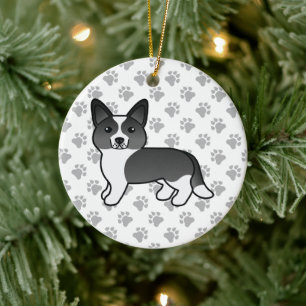 Décoration En Céramique Cardigan Welsh Corgi noir et blanc Chien de dessin