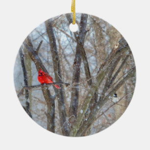 Décoration En Céramique Cardinal et Chickadee