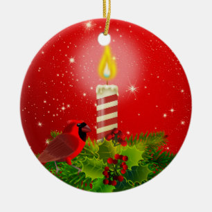 Décoration En Céramique Cardinal rouge, Holly et Candle