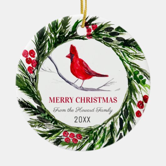 Décoration En Céramique Cardinal Rouge Joyeux Noël Oiseau hiver (Devant)