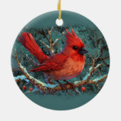 Décoration En Céramique Cardinal rouge mignon avec baies rouges hivernales (Dos)