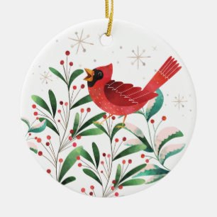 Décoration En Céramique Cardinal rouge Vintage dans les branches de Snowy 