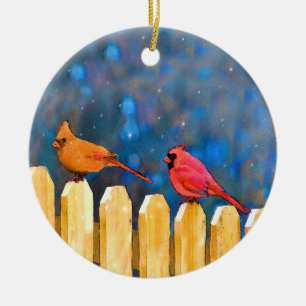 Décoration En Céramique Cardinals on the Fence Painting - Art original