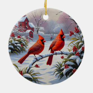Décoration En Céramique Cardinaux rouges en hiver