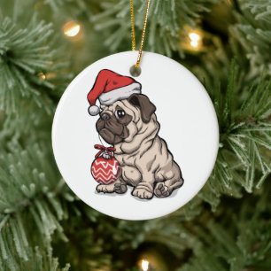 Décoration En Céramique Caricature casquette mignonne du Carlin de Noël