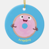 Décoration En Céramique Caricature joli beignet rose vitré (Devant)