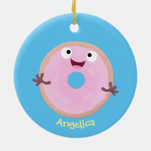 Décoration En Céramique Caricature joli beignet rose vitré (Dos)