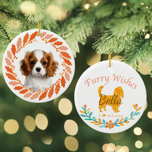 Décoration En Céramique Carlin Cavalier King Charles Spaniel orange pastel