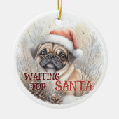 Décoration En Céramique Carlin Chien Noël En Attente D'Aquarelle Père Noël (Devant)