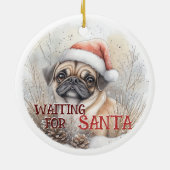 Décoration En Céramique Carlin Chien Noël En Attente D'Aquarelle Père Noël (Dos)