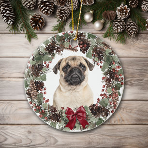 Décoration En Céramique Carlin Chien Rouge Bow Pinecone Wreath Personnalis