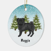 Décoration En Céramique Carlin noir mignon caricature Chien Snowy Winter F (Gauche)
