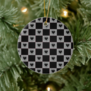 Décoration En Céramique Carreau à carreaux noir et gris avec motif de cœur