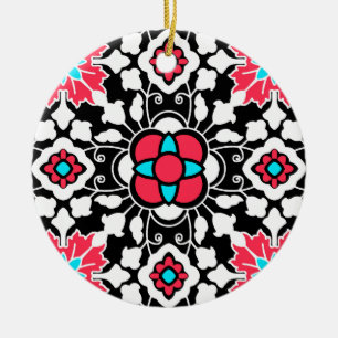 Décoration En Céramique Carrelage marocain floral, noir, blanc et rose cor