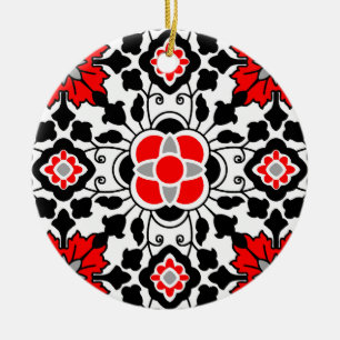 Décoration En Céramique Carrelage marocain floral, rouge profond, noir et