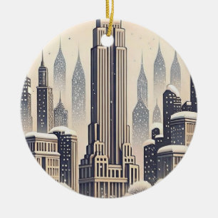 Décoration En Céramique Carte de Noël sur la skyline de New York