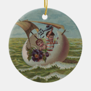Décoration En Céramique Carte de Pâques antique Œuf de Voile Enfants