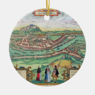 Décoration En Céramique Carte de Salzbourg, de "Civitates Orbis Terrarum"