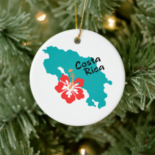 Décoration En Céramique Carte du Costa Rica avec hibiscus