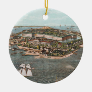 Décoration En Céramique Carte imagée vintage de Fort Monroe la Virginie