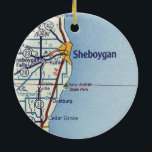 Décoration En Céramique Carte Vintage Sheboygan WI<br><div class="desc">Cheboygan WI ornement de Noël avec feuille de route vintage.</div>