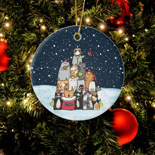 Décoration En Céramique Cartographie mignonne Chats Noël Arbre de neige Fê