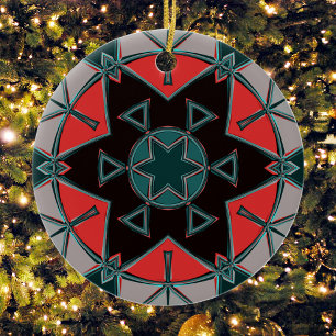 Décoration En Céramique Carton Mandala bleu rouge et noir