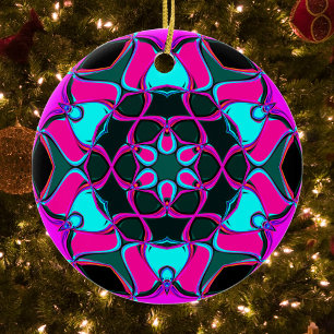 Décoration En Céramique Carton Mandala Flower rose et bleu