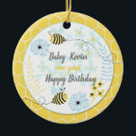 Décoration En Céramique Cartoon bumblebees on a background of blue, yellow<br><div class="desc">Cartoon bumblebees on a background of blue,  yellow flowers.</div>