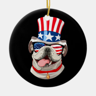 Décoration En Céramique Casquette américain Bulldog anglais 4 juillet chie