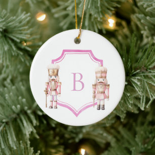 Décoration En Céramique Casse-Noisette Rose Monogramme Blason Noël