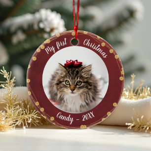 Décoration En Céramique Cat Pet First Christmas Photo Russe Light Wreaths