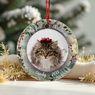 Décoration En Céramique Cat Pet First Christmas Photo Rusti Wreaths