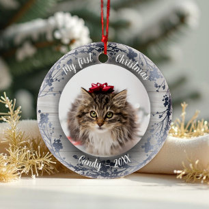 Décoration En Céramique Cat Pet First Christmas Photo Weraths Silver Foils