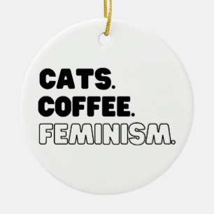 Décoration En Céramique Cats Coffee Feminism